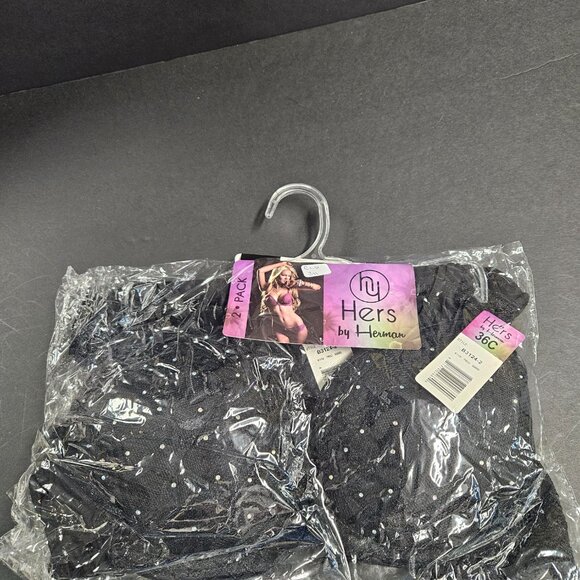 Hers by Herman 36C Black lacy bra with bead with black lacy panties L - Picture 4 of 7